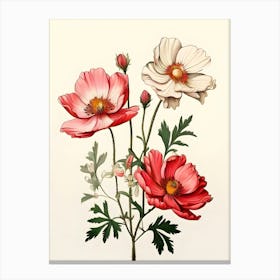 Three Red And White Flowers Canvas Print