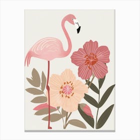 Jamess Flamingo And Hibiscus Minimalist Illustration 3 Canvas Print