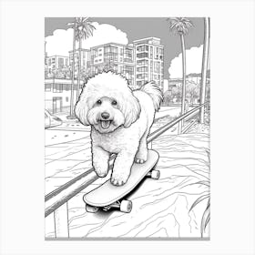 Poodle Dog Skateboarding Line Art 4 Canvas Print