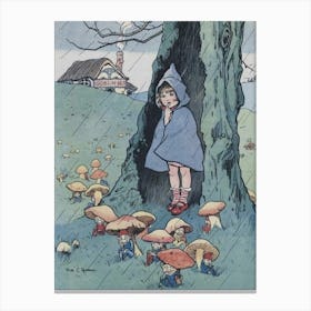 Golden Age Illustration by Rosa Clementina Petherick (British, 1871-1931) Books: "Goblins, Goblins Guest,
The Witch, Little Folks" Vintage Childrens Story Book Art | Mushrooms Woods Cottage | Perfect HD Canvas Print