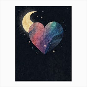 Heart With Moon And Stars Canvas Print