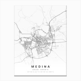 Medina Saudi Arabia White Map Canvas Print