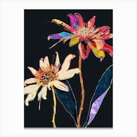Neon Flowers On Black Everlasting Flower 4 Canvas Print