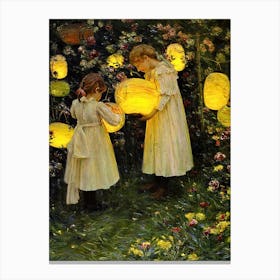 Japanese Lanterns, 1895 Antique Oil painting of Victorian Girls in the Garden by Luther Emerson Van Gorder HD Remastered Canvas Print