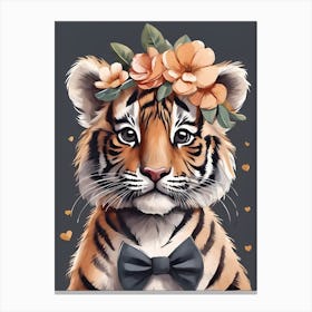 Baby Tiger Flower Crown Bowties Woodland Animal Nursery Decor (33) Canvas Print