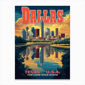 Dallas Skyline Retro Travel Poster Canvas Print