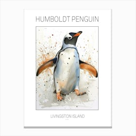 Humboldt Penguin Livingston Island Watercolour Painting 4 Poster Canvas Print