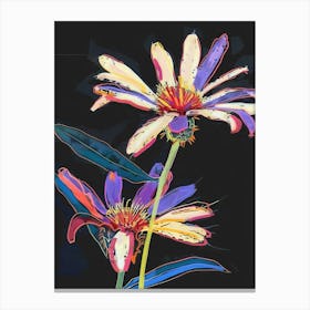 Neon Flowers On Black Asters 3 Canvas Print