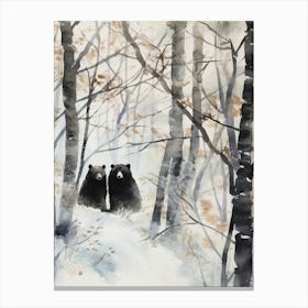 Winter Watercolour Black Bear 3 Canvas Print