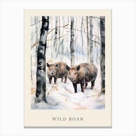 Winter Watercolour Wild Boar 2 Poster Canvas Print