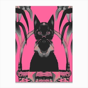 Black Kitty Cat Meow Pink 2 Canvas Print