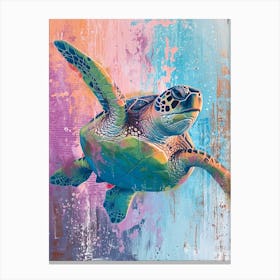 Colourful Sea Turtle Exploring The Ocean Textured Painting 4 Canvas Print