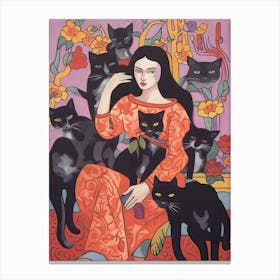 Cat Lady With Black Cats 3 Canvas Print