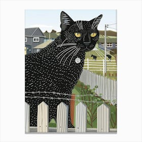 Black Cat On Fence 1 Canvas Print