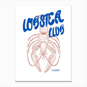 Lobster Club Poster, Maine Lobster Wall Art, Blue Lobster Printable, Gift for Him, House Kitchen Decoration Canvas Print