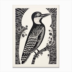 B&W Bird Linocut Woodpecker 1 Canvas Print
