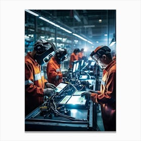 Factory Floor Bustling With Activity Workers Engaged In The Craft Of Welding Robots Precise In The (2) Lienzo