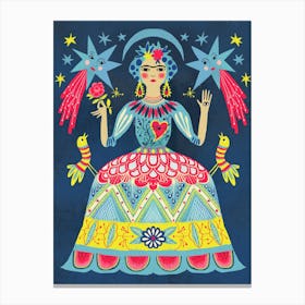 Mexican Folk Art Moon And Star Frida Canvas Print
