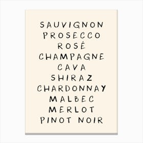 Wine Names Print Canvas Print