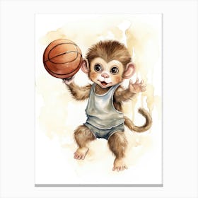 Monkey Painting Playing Basketball Watercolour 3 Canvas Print