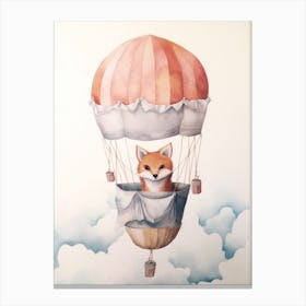 Baby Fox 1 In A Hot Air Balloon Canvas Print