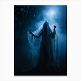 Ghostly Figure Mid Scream Behind A Semi Transparent Veil Ethereal Hands Reaching Out From The Mis (2) Canvas Print