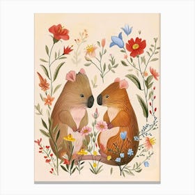 Folksy Floral Animal Drawing Wombat Canvas Print