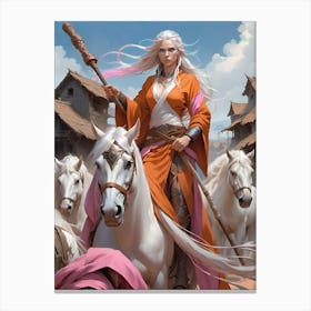 Warrior with white horses. Lady Samsara with Silver Firefly Canvas Print