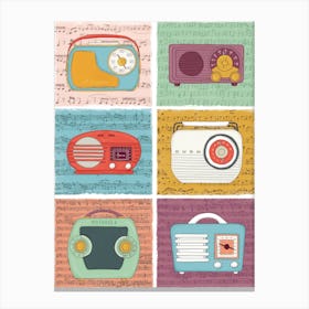 Vintage Radios Multicoloured Music Retro Canvas Print