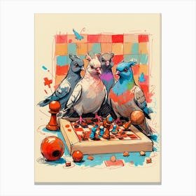 Pigeons Playing Chess Canvas Print