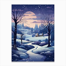 Winter Travel Night Illustration Cotswolds United Kingdom 2 Canvas Print