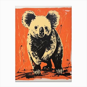 Koala, Woodblock Animal  Drawing 2 Canvas Print