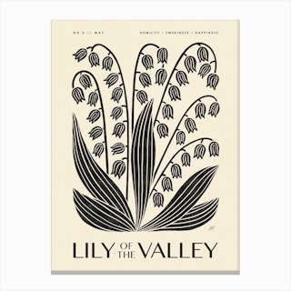 Rustic May Birth Flower Lily Of The Valley Black Cream Canvas Print