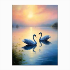 Two Swans At Sunset Canvas Print