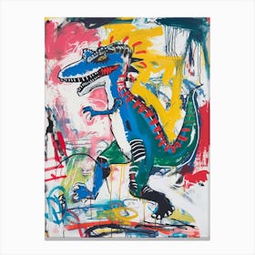 Abstract Paint Splash Primary Colour Dinosaur 6 Canvas Print