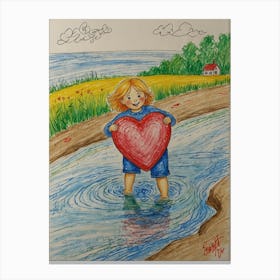 Little Girl Holding Heart 1 Canvas Print