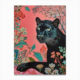 Floral Animal Painting Black Panther 3 Canvas Print