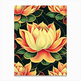 Lotus Flower Pattern Retro Illustration 3 Canvas Print