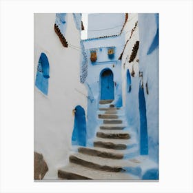 A neighborhood in the blue city of Chefchaouen in Morocco Canvas Print