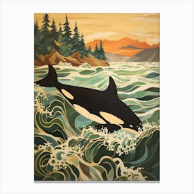 Matisse Style Orca Whale In The Waves  1 Canvas Print