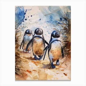 Humboldt Penguin Robben Island Watercolour Painting 3 Canvas Print