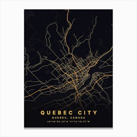 Quebec City Quebec Canada Black And Gold Map Canvas Print