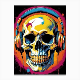 Skull With Headphones Pop Art (23) Canvas Print