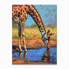 Giraffe Drinking From The Water 3 Canvas Print
