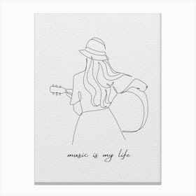 Music Is My Life Monoline Asthetic Mnimalist Drawing Canvas Print