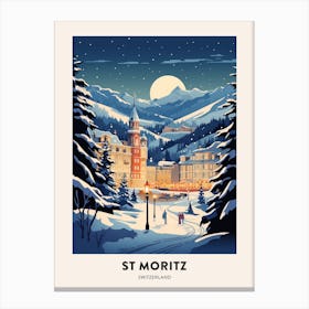 Winter Night  Travel Poster St Moritz Switzerland 1 Canvas Print