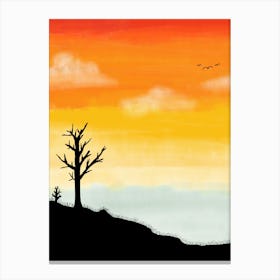 Sunset With A Tree Canvas Print