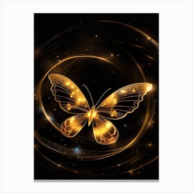 Golden Butterfly On Black Background 2 Canvas Print