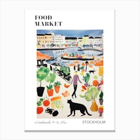 The Food Market In Stockholm 4 Illustration Poster Canvas Print