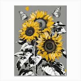 Sunflowers And Butterflies Canvas Print